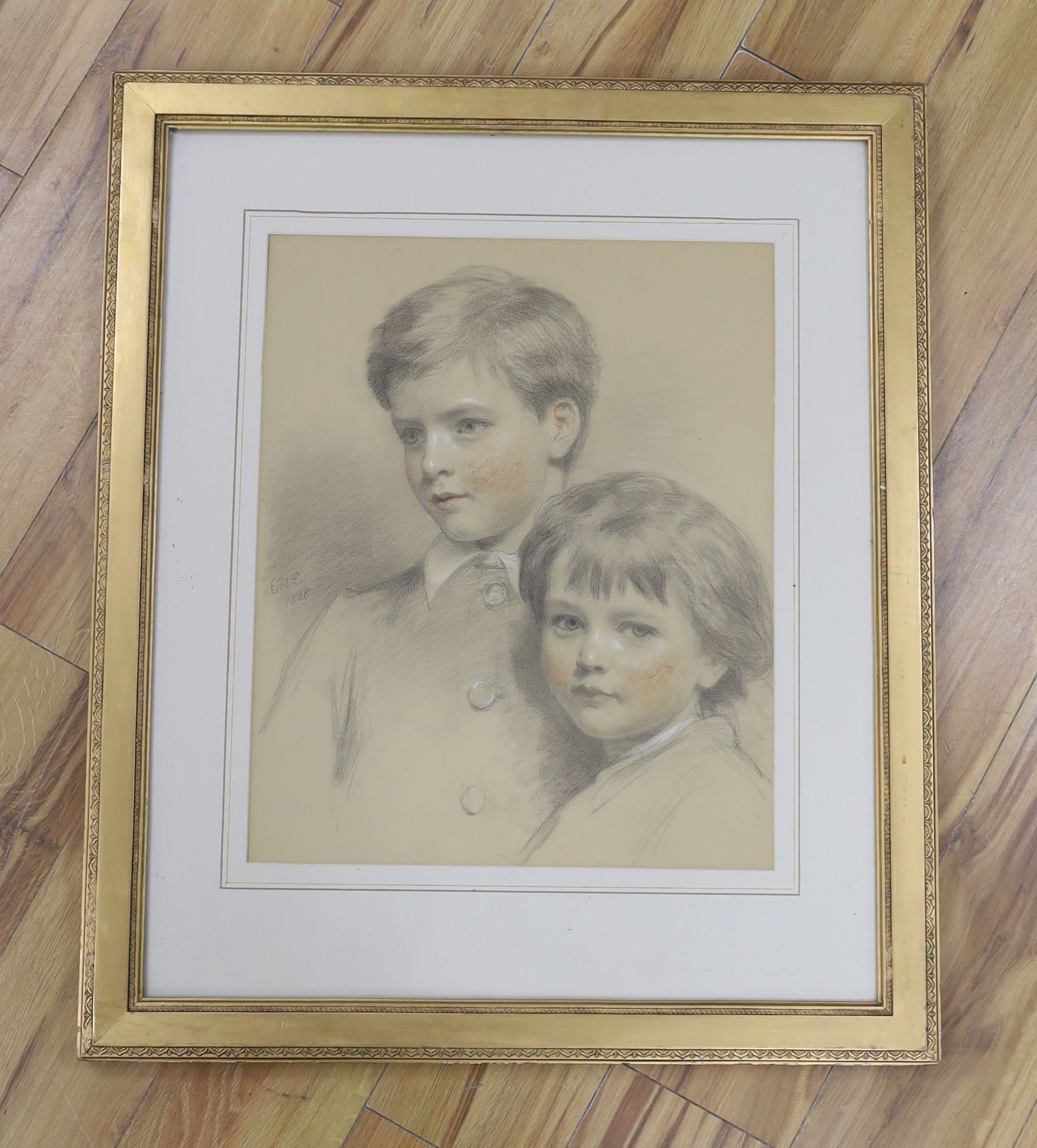 Eden Upton Eddis (1812-1901), pastel, Portrait of two children, signed and dated 1888, 52 x 43cm